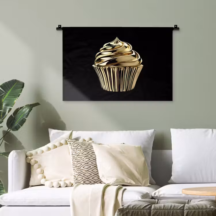 Cupcake - Eten - Goud - Zwart Wandkleed katoen klein -sfeer7
