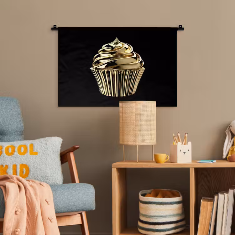 Cupcake - Eten - Goud - Zwart Wandkleed katoen klein -wsfeer4_kind