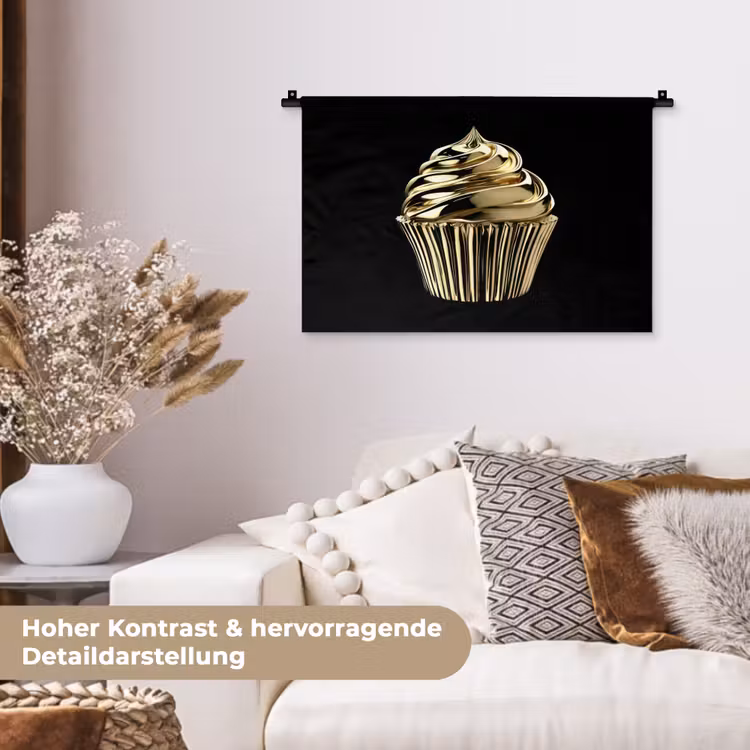 Cupcake - Eten - Goud - Zwart Wandkleed katoen klein -tsfeer1_DE