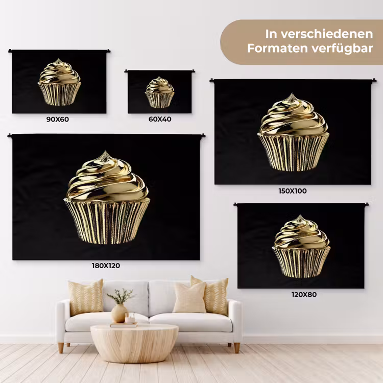 Cupcake - Eten - Goud - Zwart Wandkleed katoen klein -tsfeer8_DE