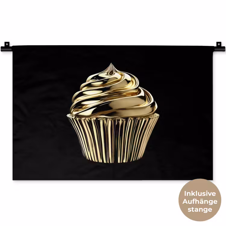 Cupcake - Eten - Goud - Zwart Wandkleed katoen klein -t3d_DE