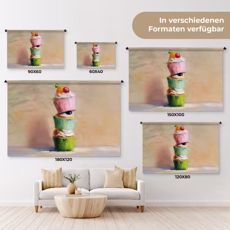 Cupcakes - Gestapeld - Kleurrijk - Fruit Wandkleed katoen klein -tsfeer8_DE