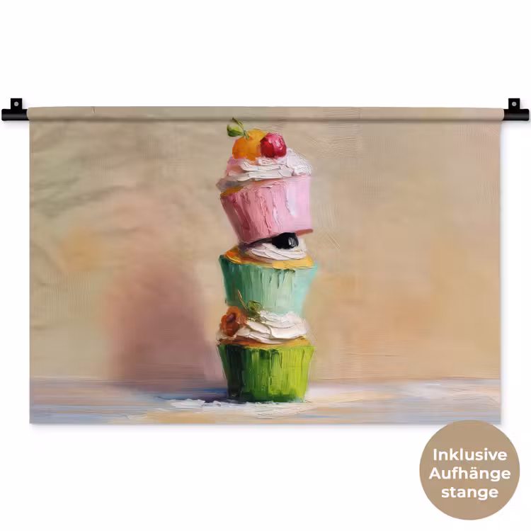 Cupcakes - Gestapeld - Kleurrijk - Fruit Wandkleed katoen klein -t3d_DE