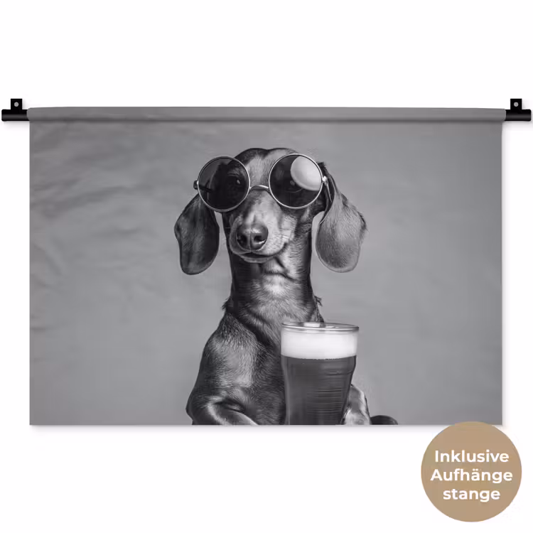 Teckel - Bier - Glas - Bril Wandkleed katoen klein -t3d_DE