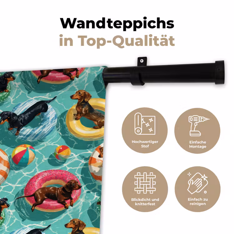 Teckels - Zwembad - Kleurrijk Wandkleed katoen klein 269 -tsfeer2_DE