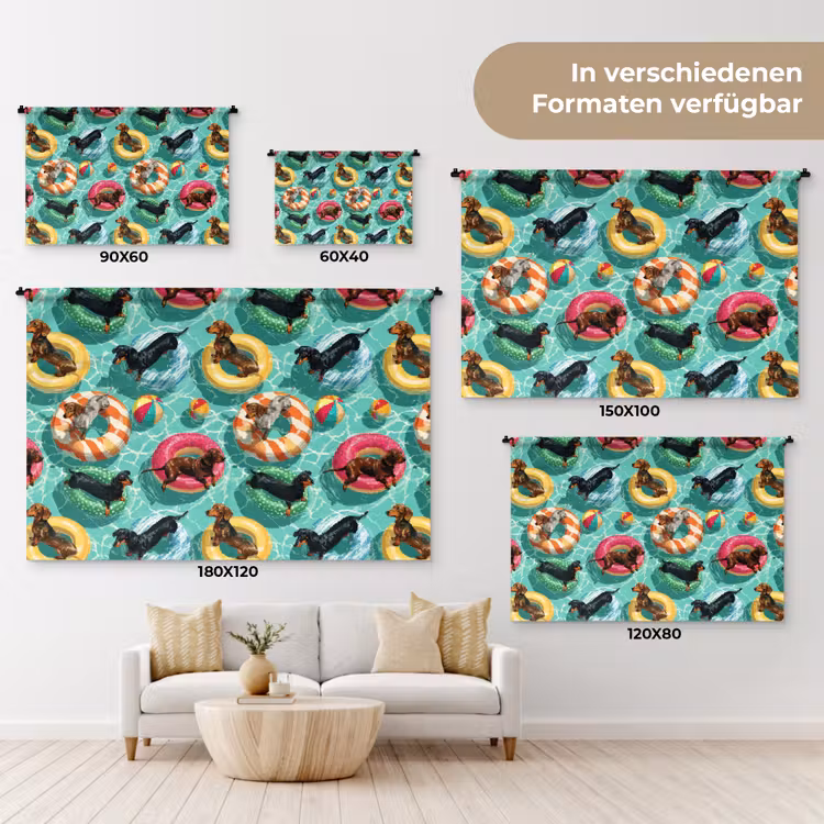 Teckels - Zwembad - Kleurrijk Wandkleed katoen klein 269 -tsfeer8_DE