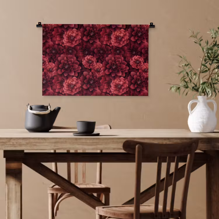 Dahlias - Bloemen - Rood Wandkleed katoen klein 269 -sfeer6