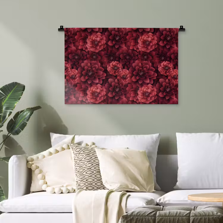 Dahlias - Bloemen - Rood Wandkleed katoen klein 269 -sfeer7
