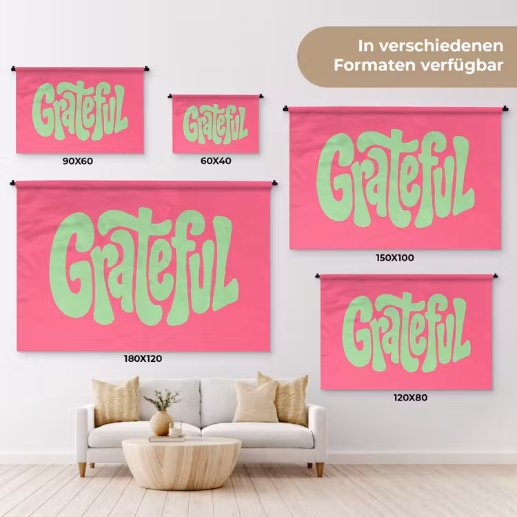 Grateful - Groen - Grafisch - Vloeiend Wandkleed katoen klein -tsfeer8_DE