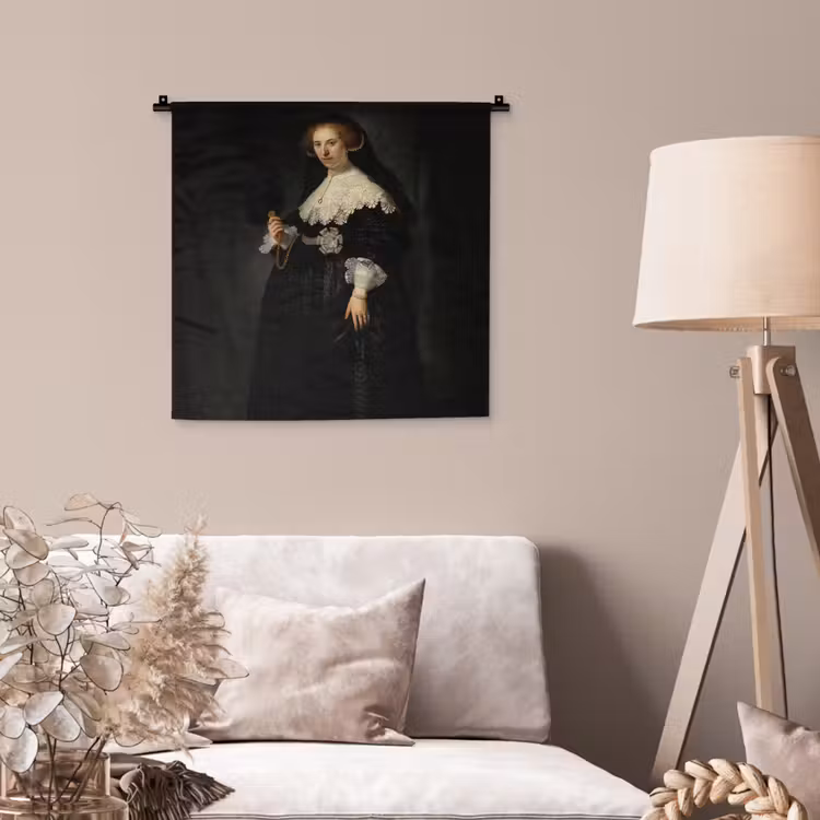 Het huwelijksportret van Oopjen Coppit - Rembrandt van Rijn Wandkleed katoen klein -sfeer4