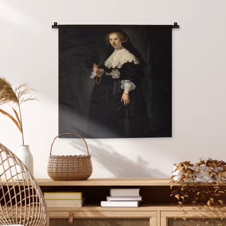 Het huwelijksportret van Oopjen Coppit - Rembrandt van Rijn Wandkleed katoen klein -sfeer5