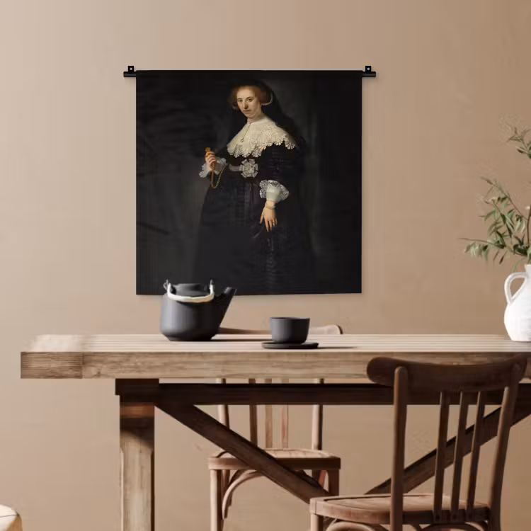Het huwelijksportret van Oopjen Coppit - Rembrandt van Rijn Wandkleed katoen klein -sfeer6