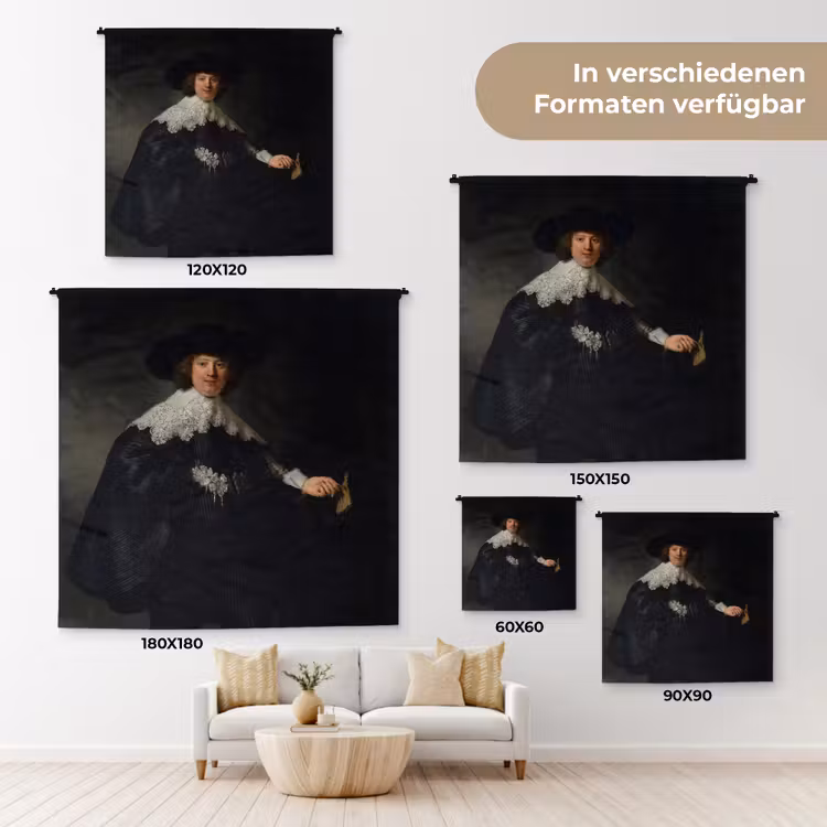Het huwelijksportret van Marten Soolmans - Rembrandt van Rijn Wandkleed katoen klein -tsfeer8_DE