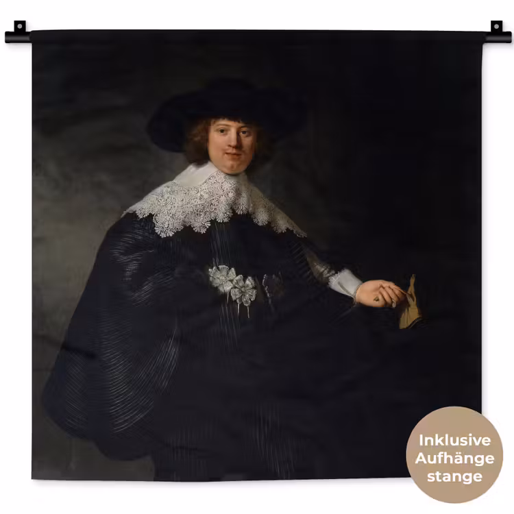 Het huwelijksportret van Marten Soolmans - Rembrandt van Rijn Wandkleed katoen klein -t3d_DE