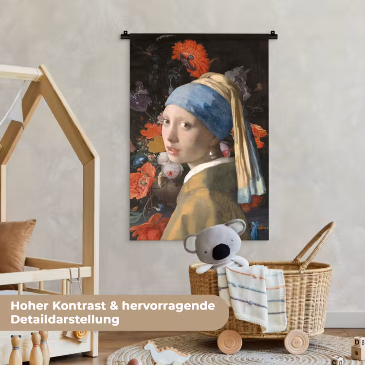 Meisje met de parel - Johannes Vermeer - Bloemen Wandkleed katoen klein -xsfeer1_kind_DE