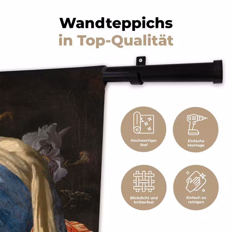 Meisje met de parel - Johannes Vermeer - Bloemen Wandkleed katoen klein -tsfeer2_DE