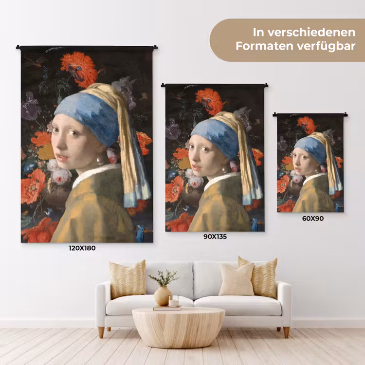 Meisje met de parel - Johannes Vermeer - Bloemen Wandkleed katoen klein -tsfeer8_DE