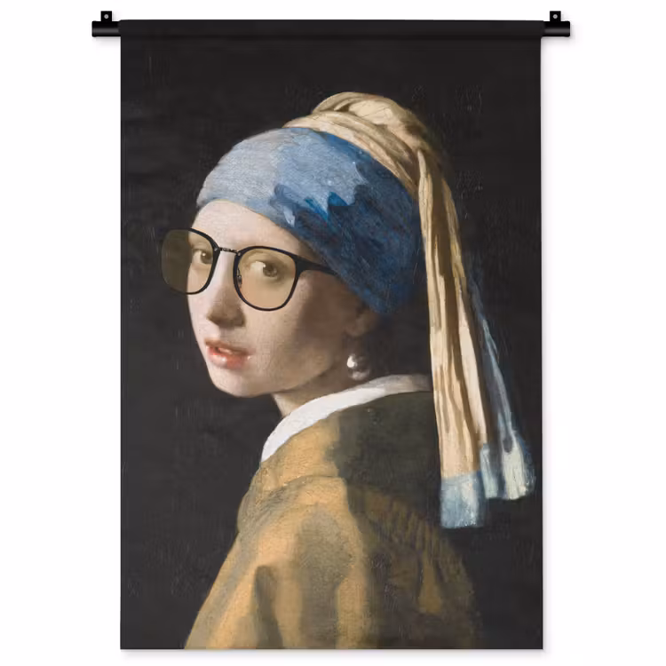 Meisje met de parel - Johannes Vermeer - Bril Wandkleed katoen klein -zz3d