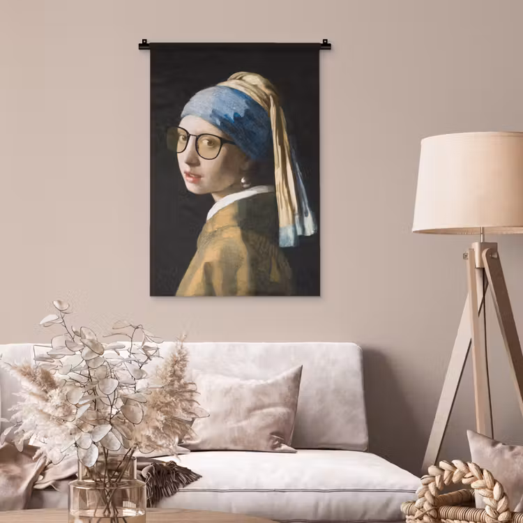Meisje met de parel - Johannes Vermeer - Bril Wandkleed katoen klein -sfeer4