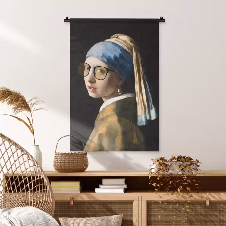 Meisje met de parel - Johannes Vermeer - Bril Wandkleed katoen klein -sfeer5