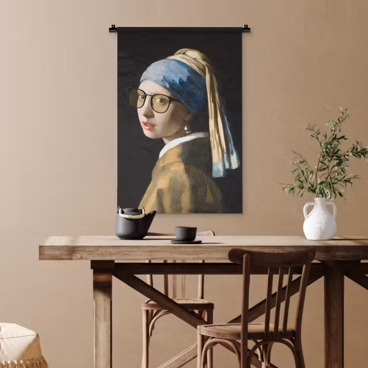 Meisje met de parel - Johannes Vermeer - Bril Wandkleed katoen klein -sfeer6