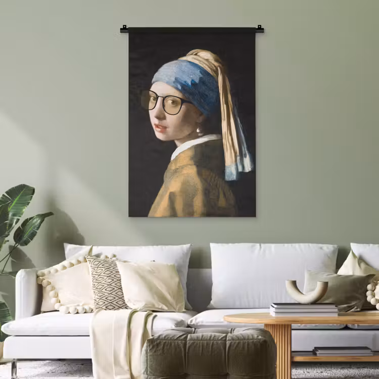 Meisje met de parel - Johannes Vermeer - Bril Wandkleed katoen klein -sfeer7