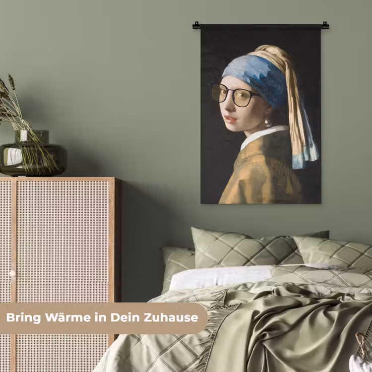 Meisje met de parel - Johannes Vermeer - Bril Wandkleed katoen klein -tsfeer3_DE