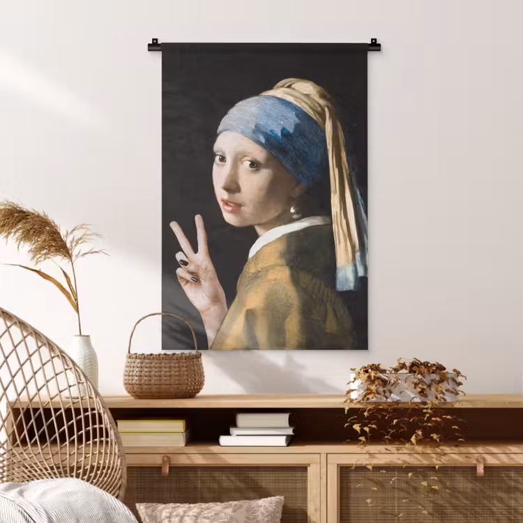 Meisje met de parel - Johannes Vermeer - Peace Wandkleed katoen klein -sfeer5