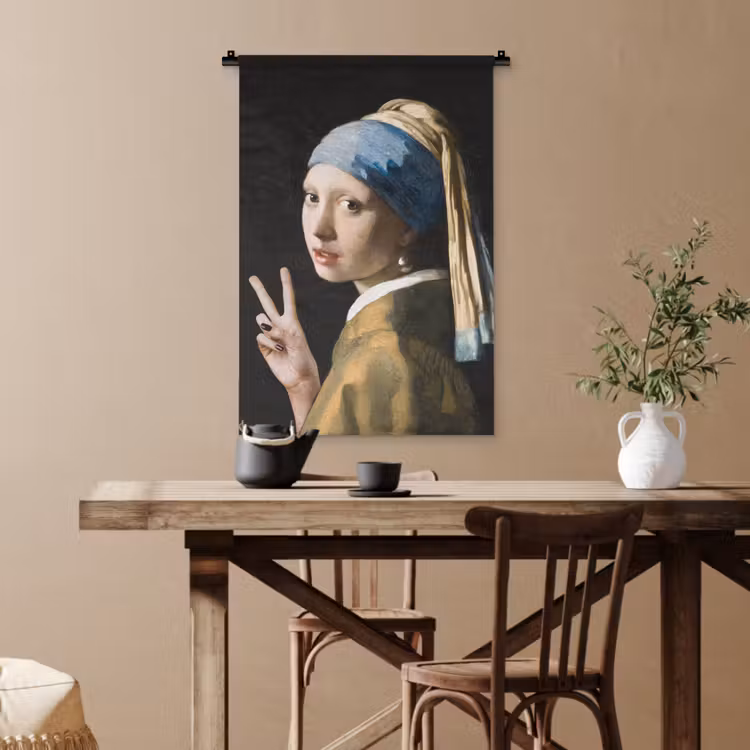 Meisje met de parel - Johannes Vermeer - Peace Wandkleed katoen klein -sfeer6