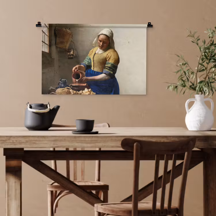 Het melkmeisje - Schilderij van Johannes Vermeer Wandkleed katoen klein -sfeer6