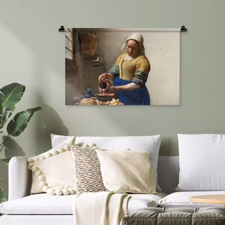 Het melkmeisje - Schilderij van Johannes Vermeer Wandkleed katoen klein -sfeer7