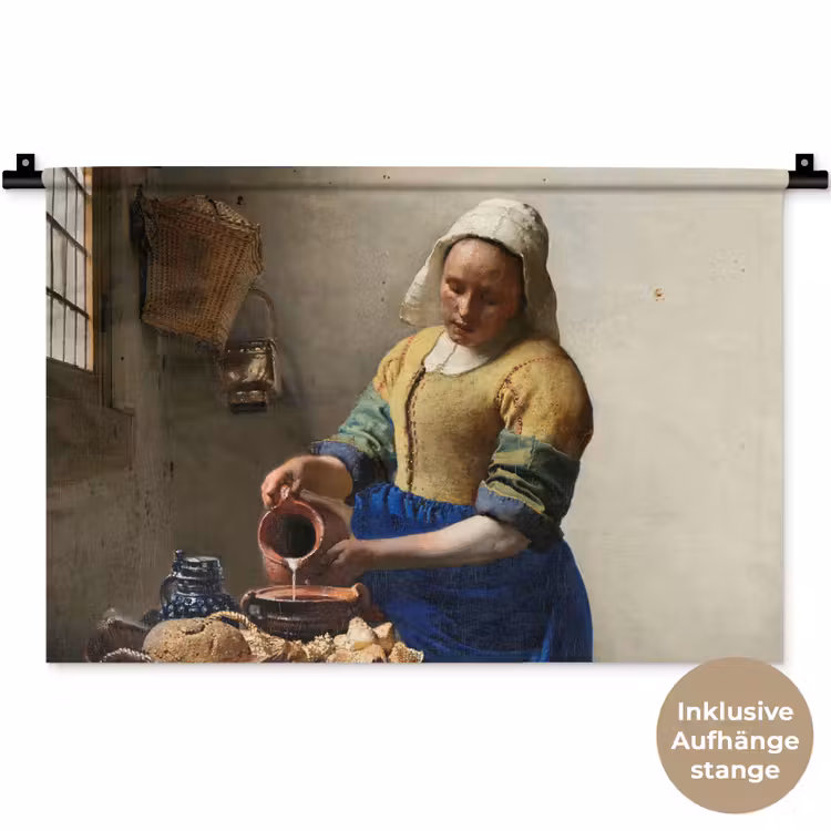 Het melkmeisje - Schilderij van Johannes Vermeer Wandkleed katoen klein -t3d_DE