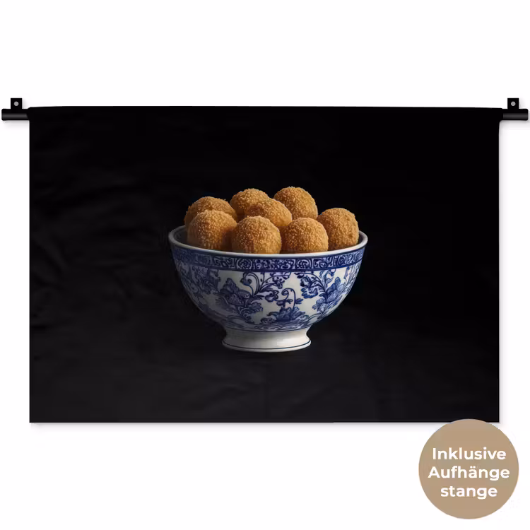 Delfts blauw - Bitterballen - Holland - Schaal Wandkleed katoen klein -t3d_DE