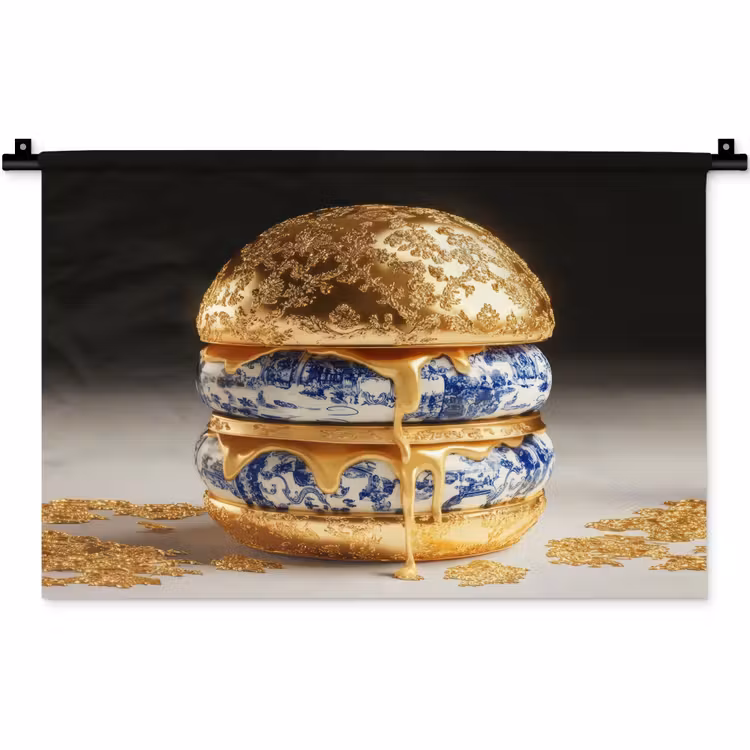 Delftsblauw - Goud - Burger Wandkleed katoen klein -zz3d