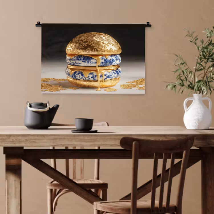 Delftsblauw - Goud - Burger Wandkleed katoen klein -sfeer6