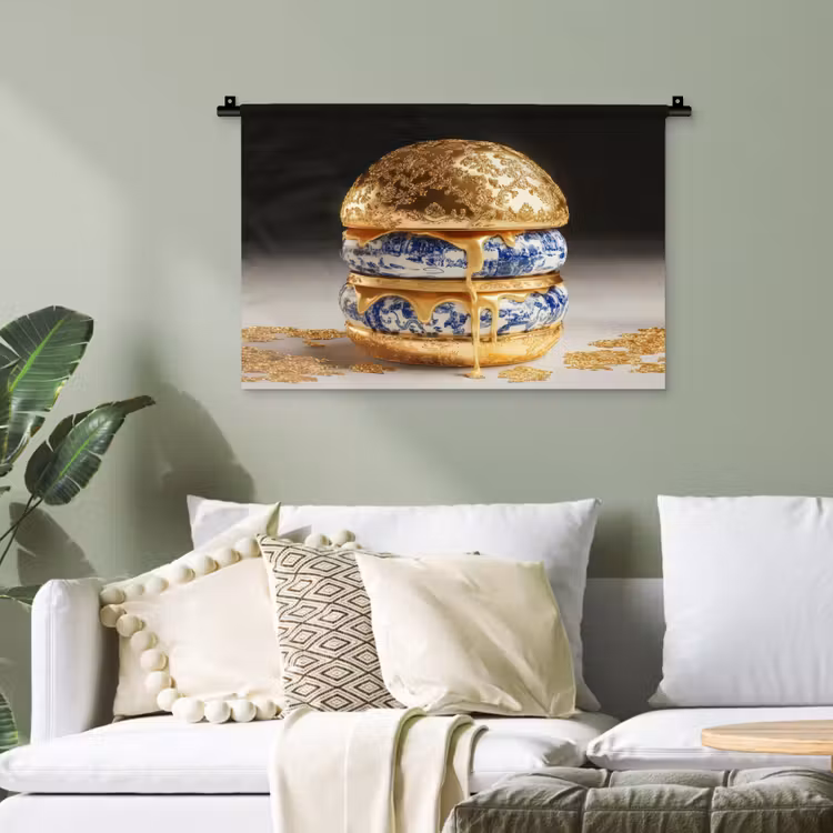 Delftsblauw - Goud - Burger Wandkleed katoen klein -sfeer7