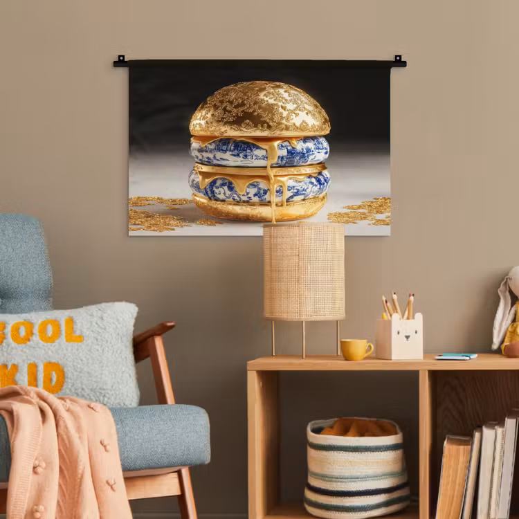 Delftsblauw - Goud - Burger Wandkleed katoen klein -wsfeer4_kind