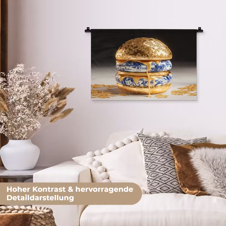 Delftsblauw - Goud - Burger Wandkleed katoen klein -tsfeer1_DE