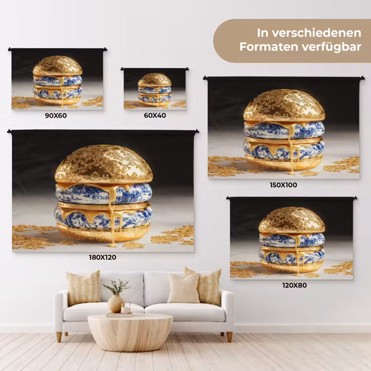 Delftsblauw - Goud - Burger Wandkleed katoen klein -tsfeer8_DE