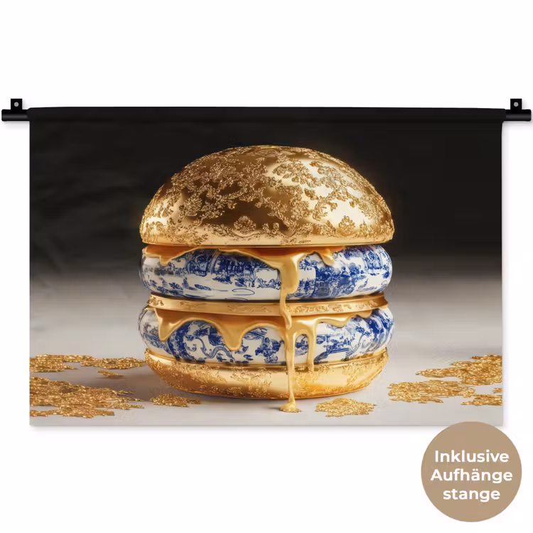 Delftsblauw - Goud - Burger Wandkleed katoen klein -t3d_DE
