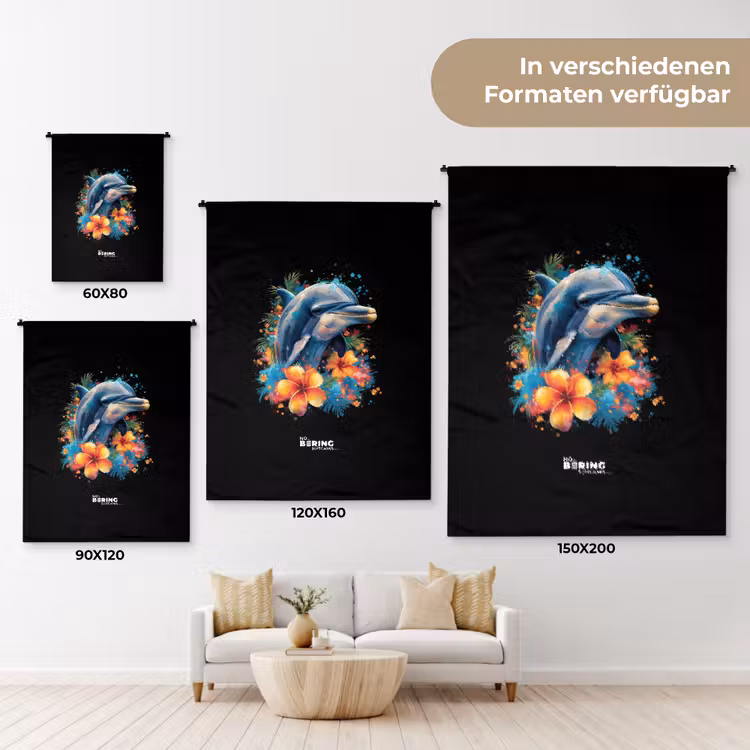Dolfijn te midden van graffiti bloemen Wandkleed katoen klein -tsfeer8_DE