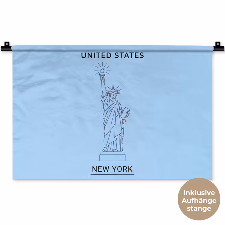 Monument - Vrijheidsbeeld - New York - Minimalistisch - Blauw Wandkleed katoen klein -t3d_DE