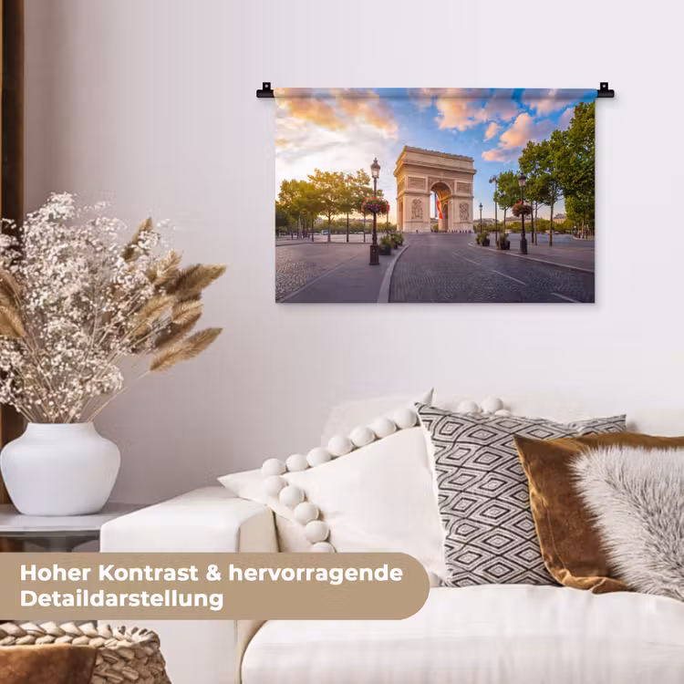 Monument - Parijs - Zonsondergang - Architectuur - Goud Wandkleed katoen klein -tsfeer1_DE
