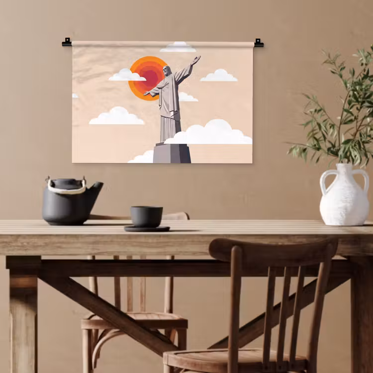 Monument - Stad - Zonsondergang - Minimalistisch - Oranje Wandkleed katoen klein -sfeer6