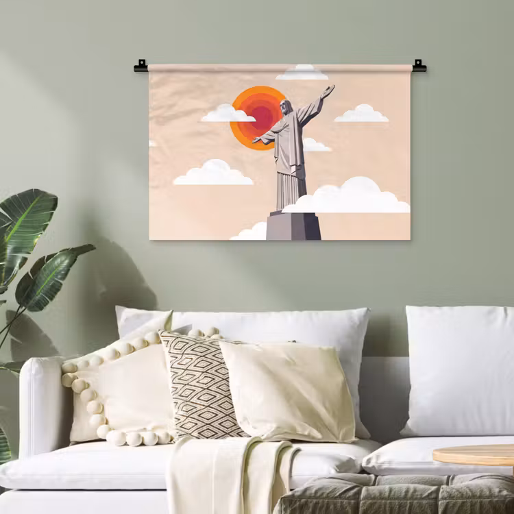 Monument - Stad - Zonsondergang - Minimalistisch - Oranje Wandkleed katoen klein -sfeer7