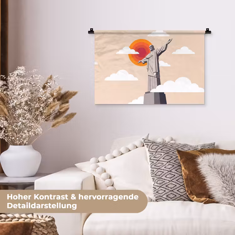 Monument - Stad - Zonsondergang - Minimalistisch - Oranje Wandkleed katoen klein -tsfeer1_DE