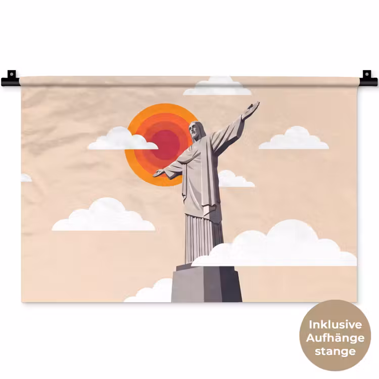 Monument - Stad - Zonsondergang - Minimalistisch - Oranje Wandkleed katoen klein -t3d_DE