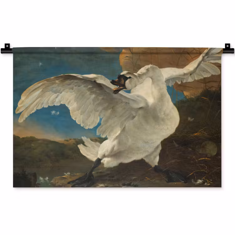 De bedreigde zwaan - Schilderij van Jan Asselijn Wandkleed katoen klein -zz3d