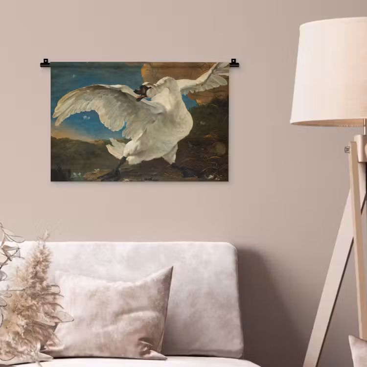 De bedreigde zwaan - Schilderij van Jan Asselijn Wandkleed katoen klein -sfeer4