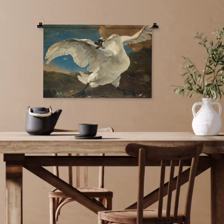 De bedreigde zwaan - Schilderij van Jan Asselijn Wandkleed katoen klein -sfeer6